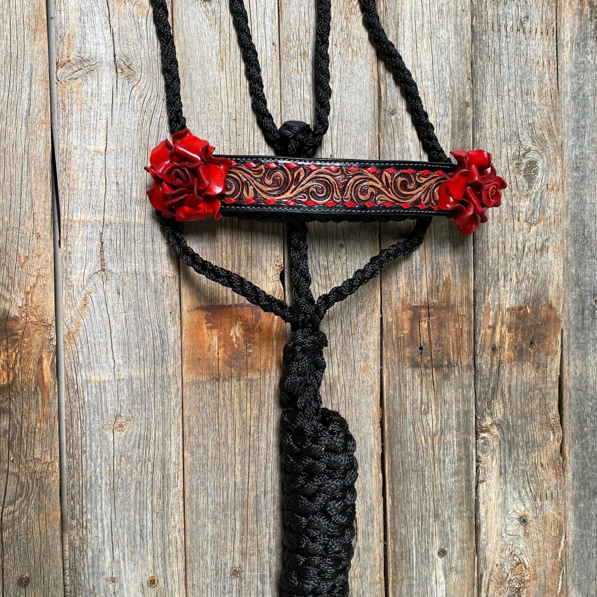 Black Mule Tape Halter - Red Rose 