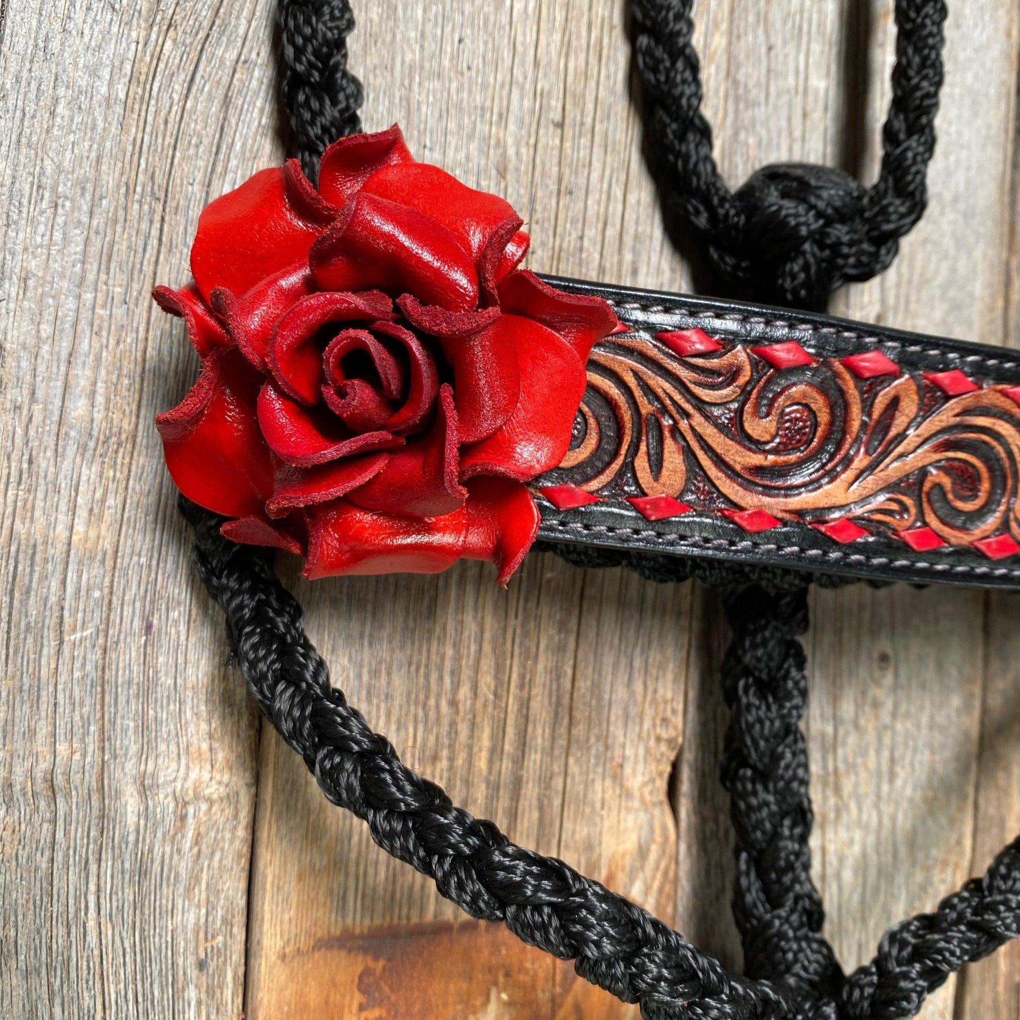 Black Mule Tape Halter - Red Rose 