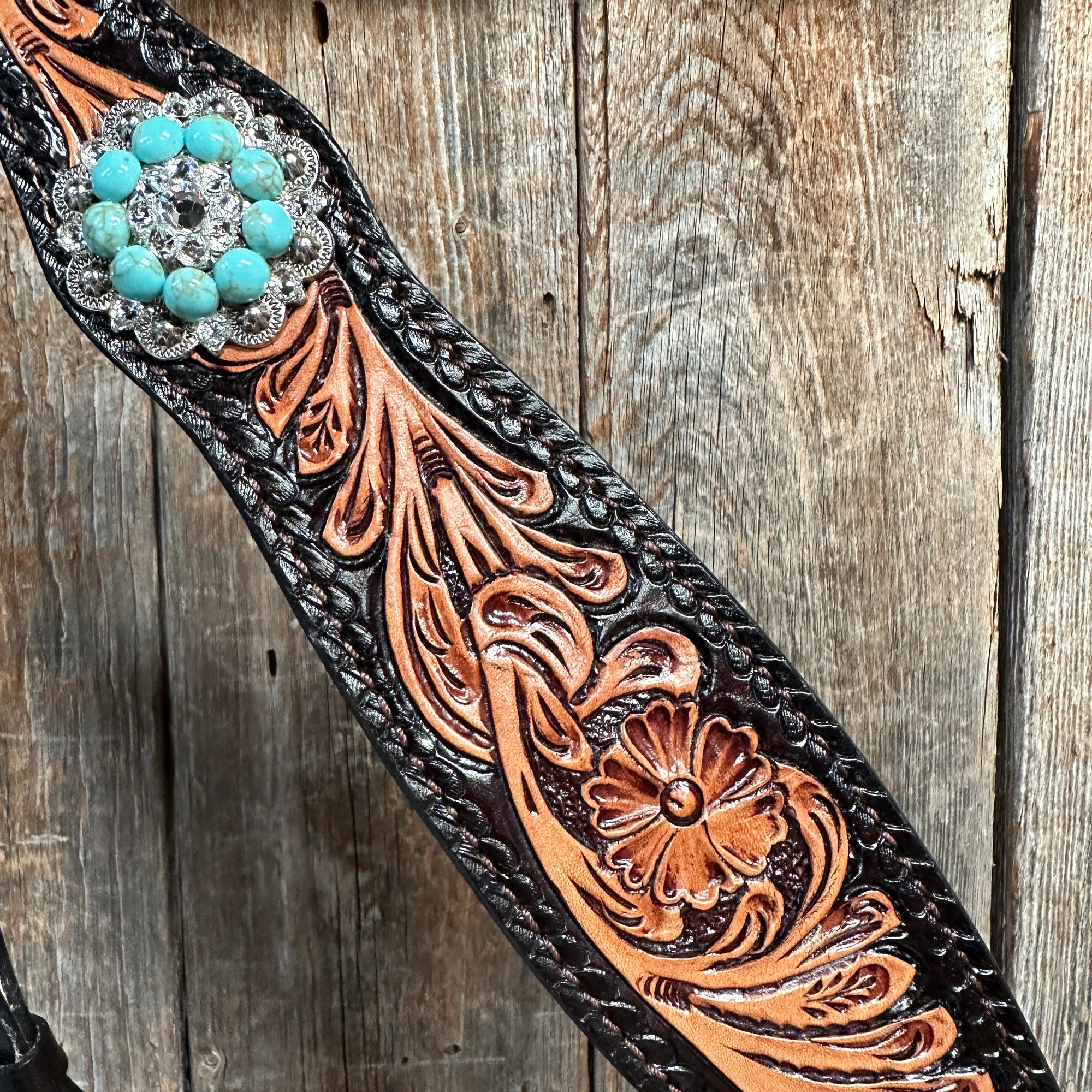 Two Tone Floral Turquoise &amp; Clear One Ear / Browband Breastcollar Tack Set 