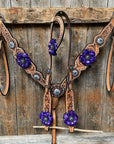 Light Oil Silver Dot Purple and Aqua One Ear & Breastcollar Tack Set 