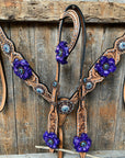 Light Oil Silver Dot Purple and Aqua One Ear & Breastcollar Tack Set 