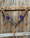 Light Oil Silver Dot Purple and Aqua One Ear & Breastcollar Tack Set 