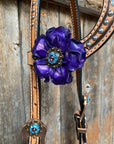 Light Oil Silver Dot Purple and Aqua One Ear & Breastcollar Tack Set 