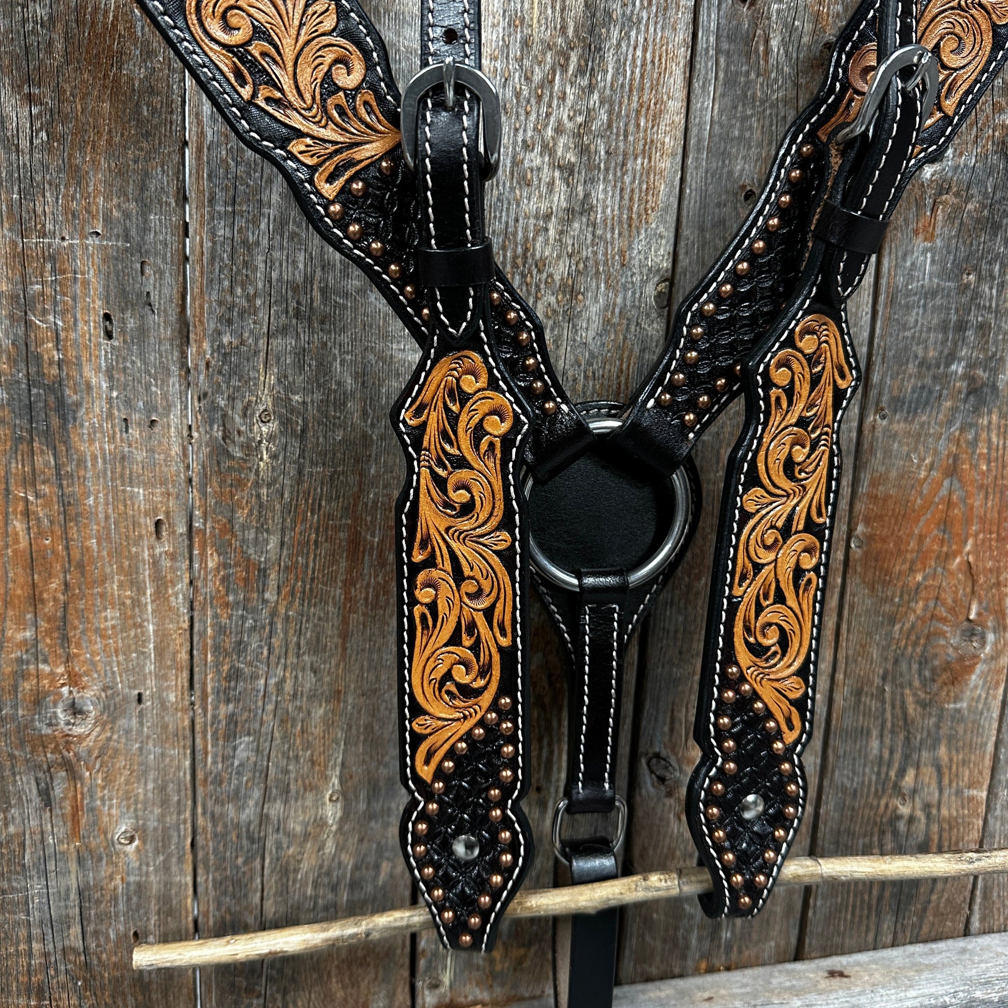 Copper Dot and Floral Headstall/Breastcollar Tack Set