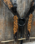 Copper Dot and Floral Headstall/Breastcollar Tack Set