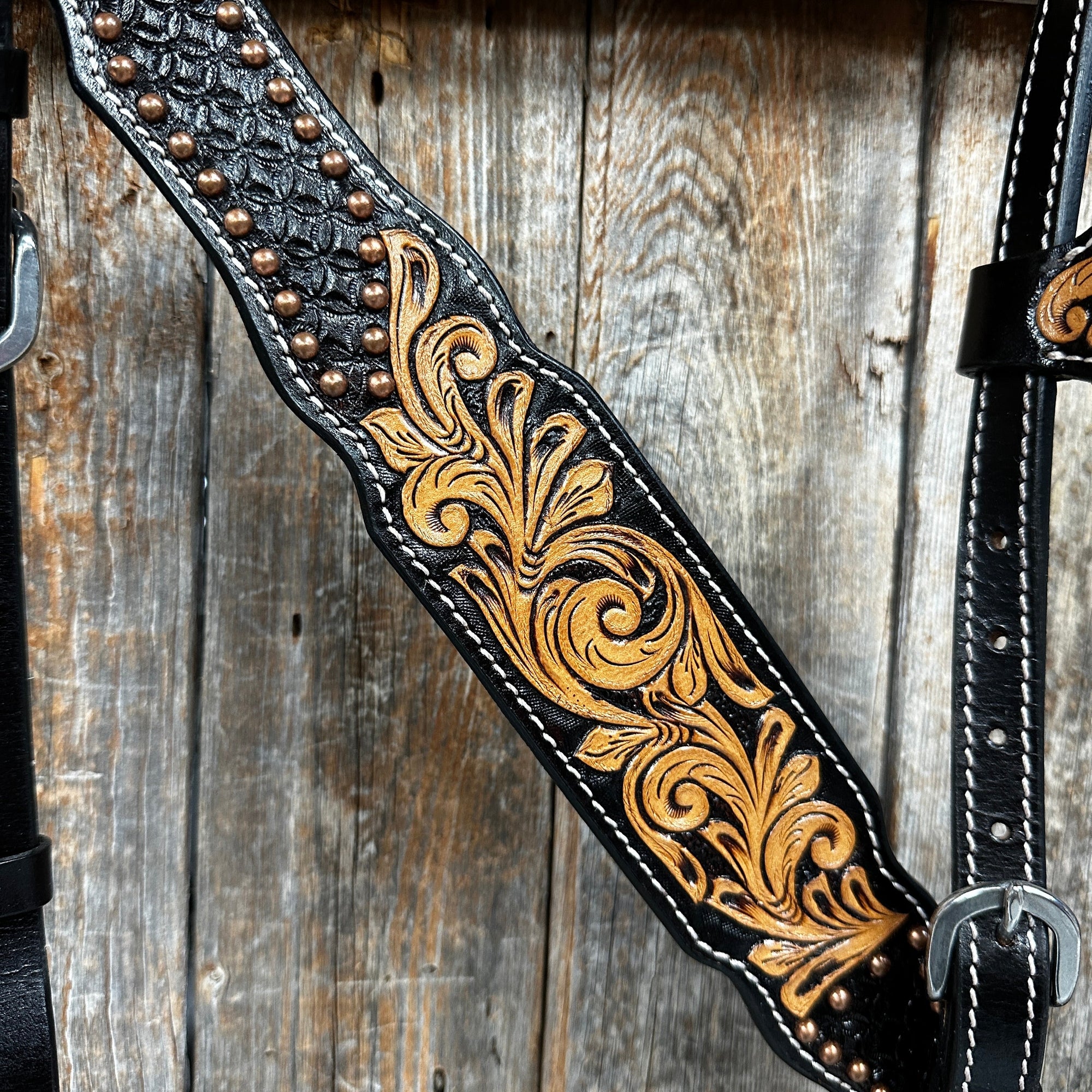 Copper Dot and Floral Headstall/Breastcollar Tack Set