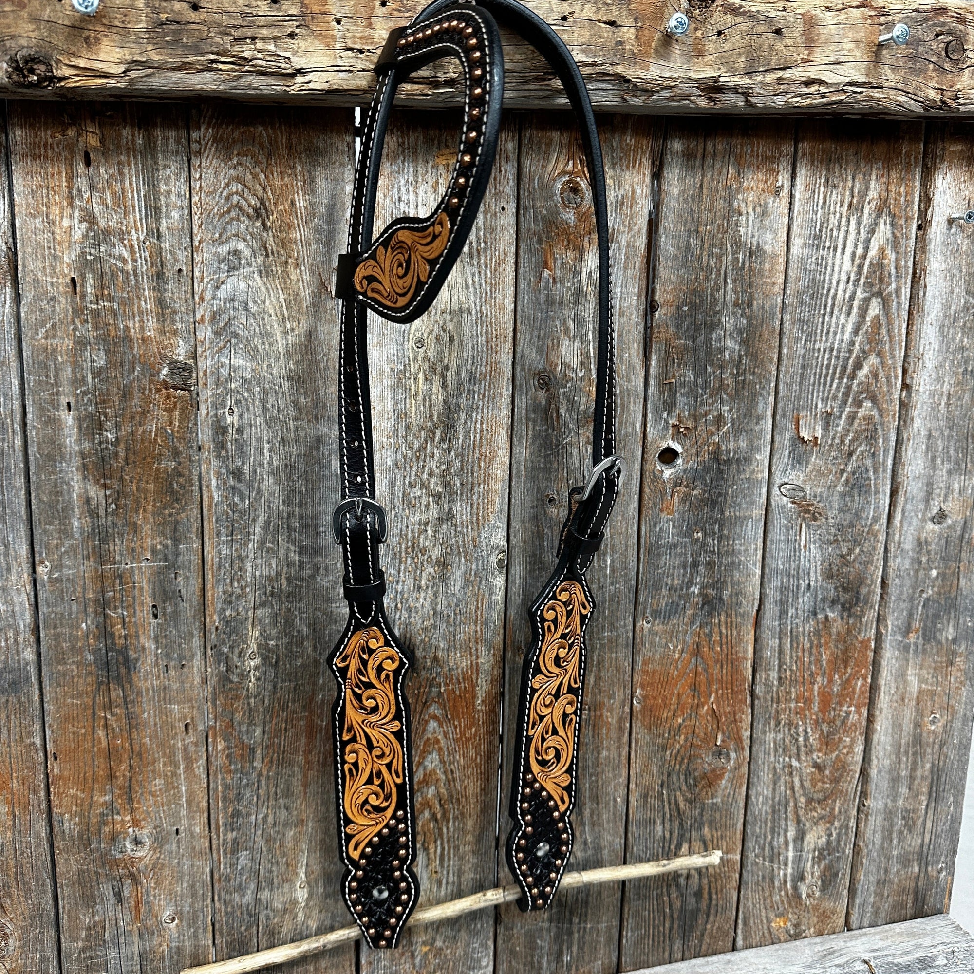 Copper Dot and Floral Headstall/Breastcollar Tack Set