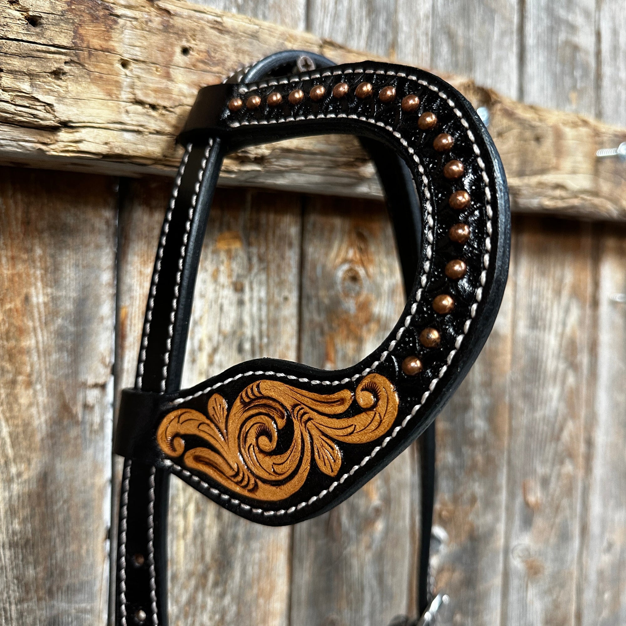 Copper Dot and Floral Headstall/Breastcollar Tack Set