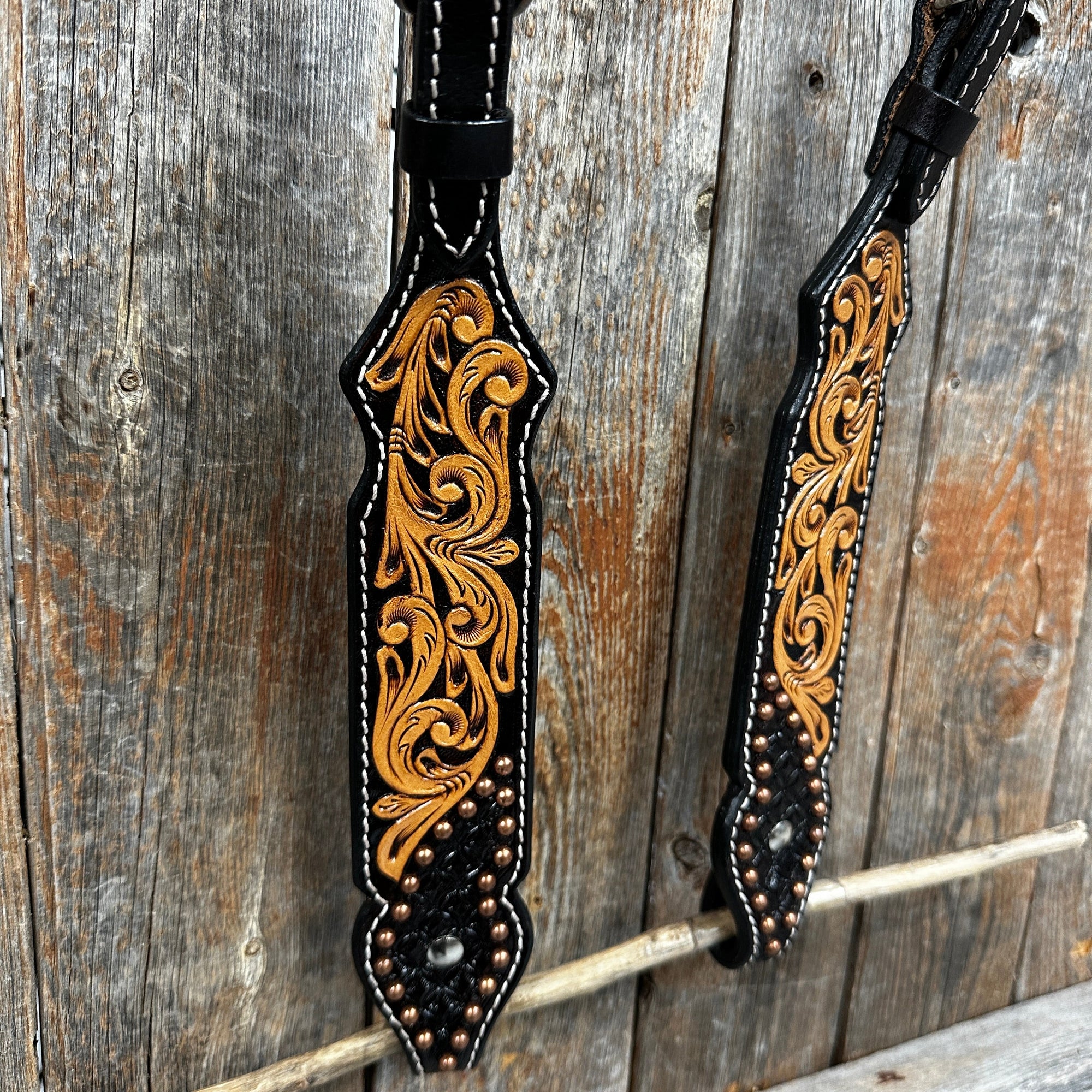 Copper Dot and Floral Headstall/Breastcollar Tack Set