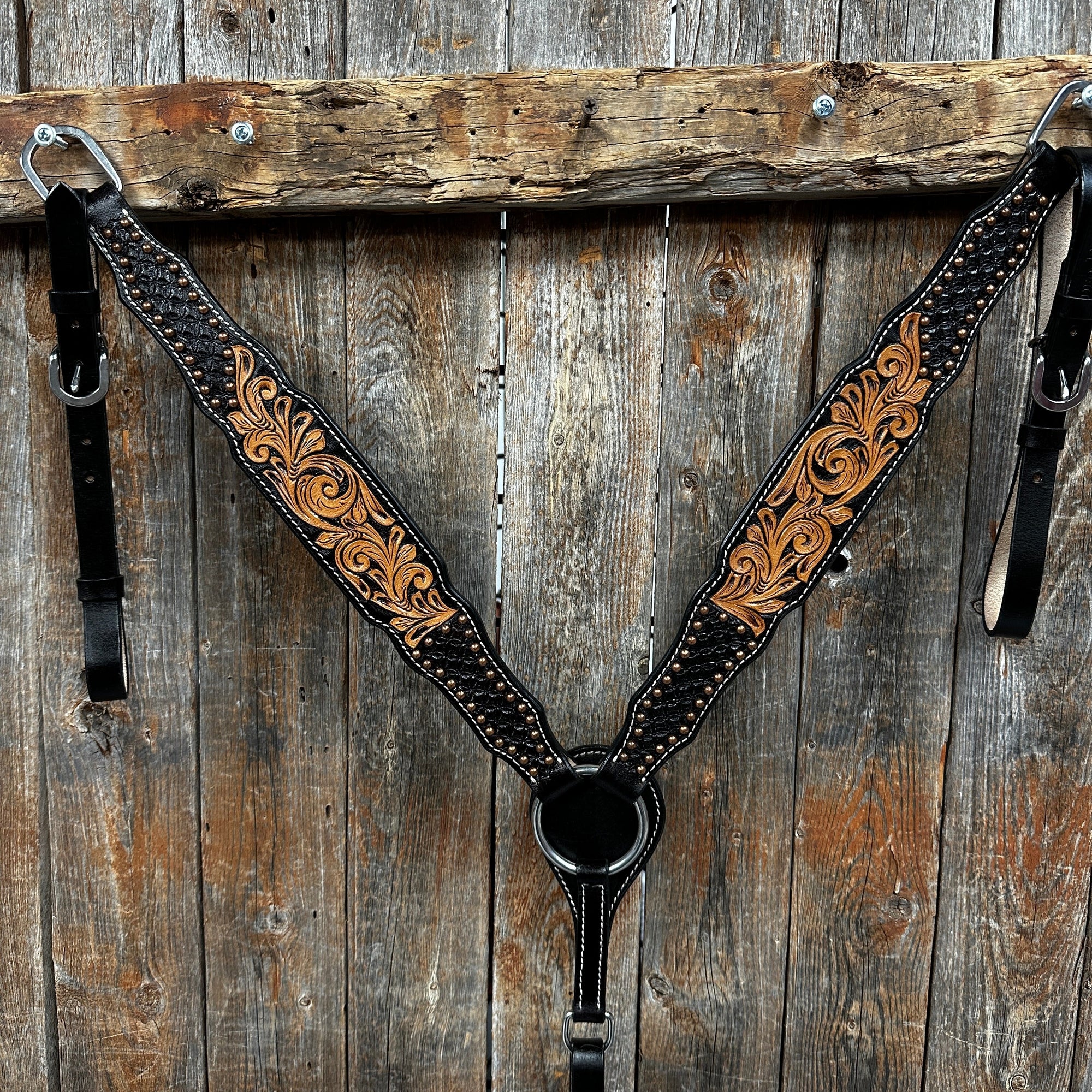 Copper Dot and Floral Headstall/Breastcollar Tack Set