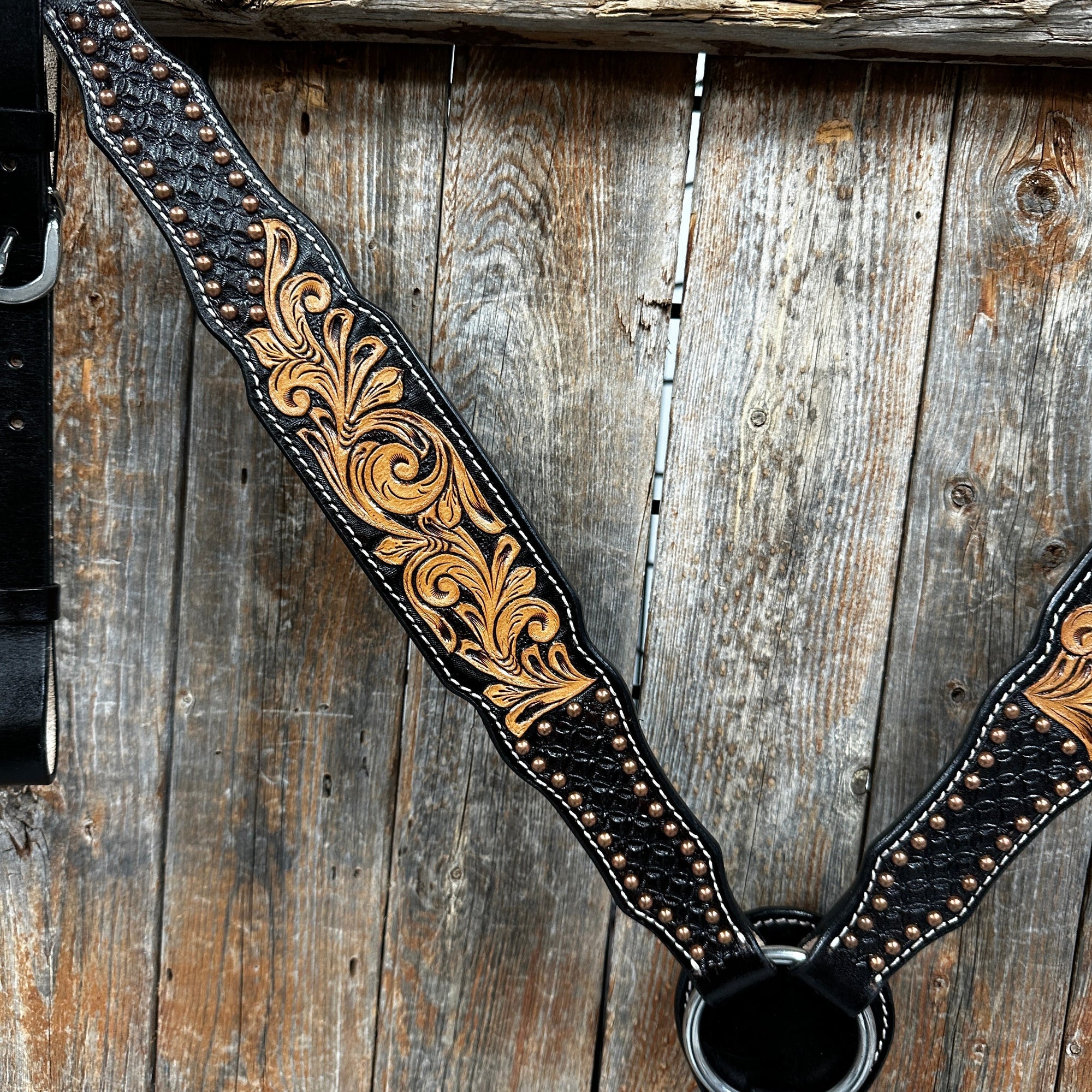 Copper Dot and Floral Headstall/Breastcollar Tack Set