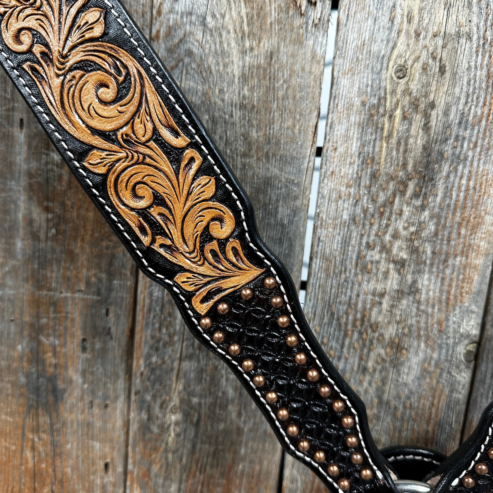 Copper Dot and Floral Headstall/Breastcollar Tack Set