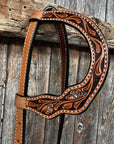 Light Oil Floral and Teal Dot One Ear Headstall / Bridle 