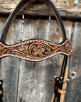 Light Oil Floral and Teal Dot Browband Headstall / Bridle 
