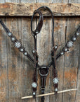 Dark Oil Floral Clear One Ear/ Breastcollar Tack Set 