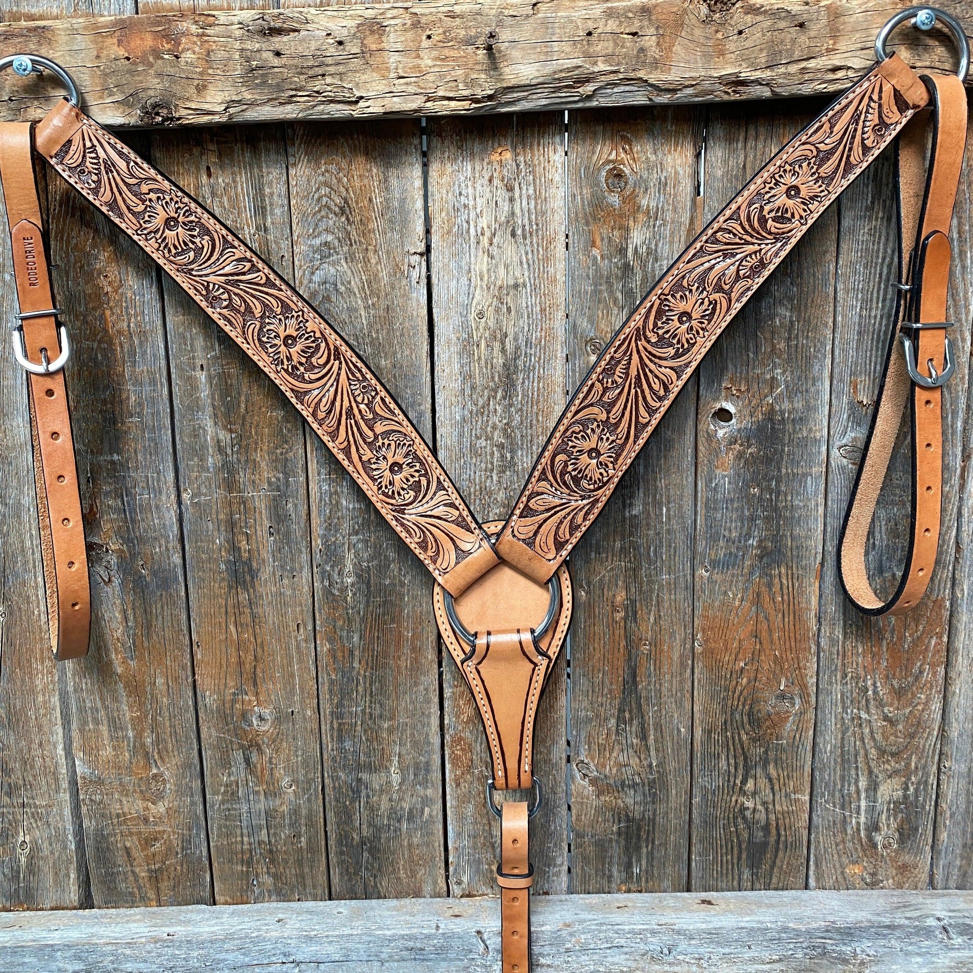 Light Oil Floral Tooled Wide / Roper Style Breastcollar