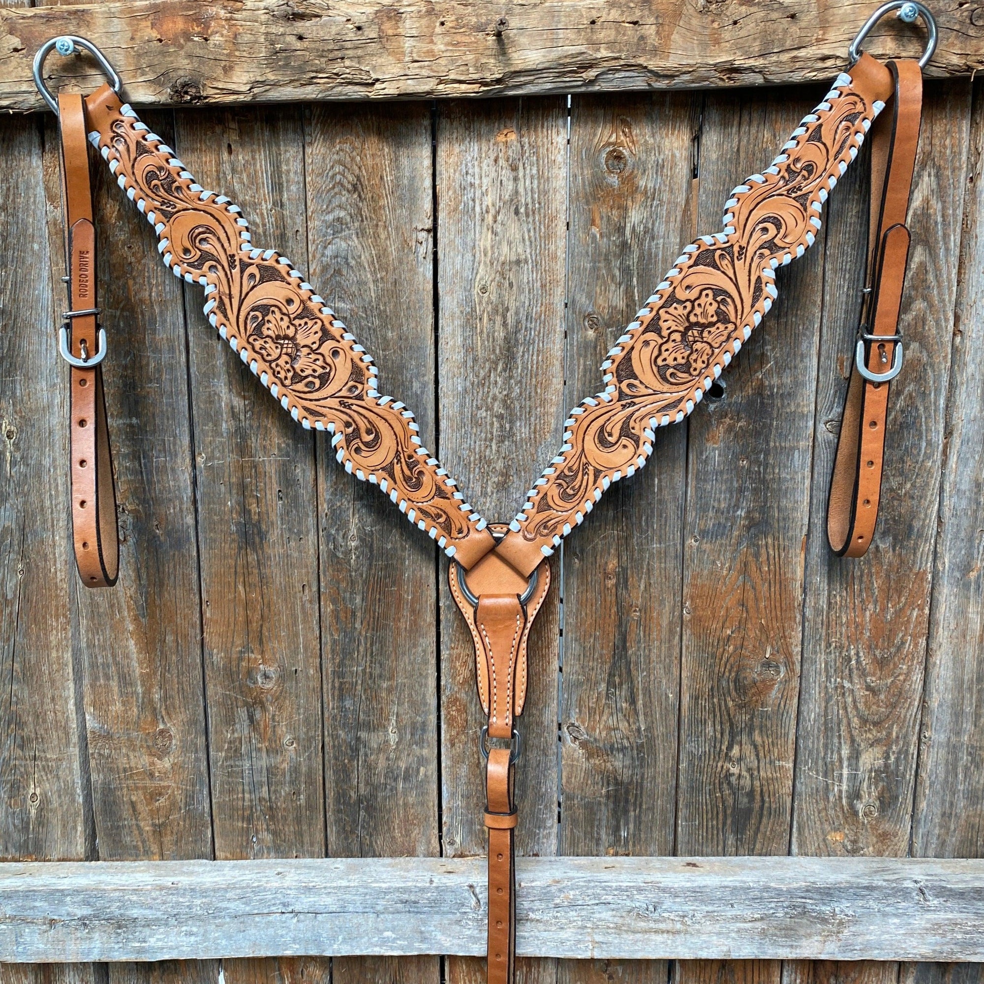 Light Oil Floral Tooled - White Whipstitch Breastcollar