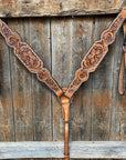Light Oil Floral Tooled Silver Buckstitching & Dots Breastcollar