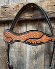 Basketweave - Leaf Scalloped Two Tone Browband Headstall/Bridle 