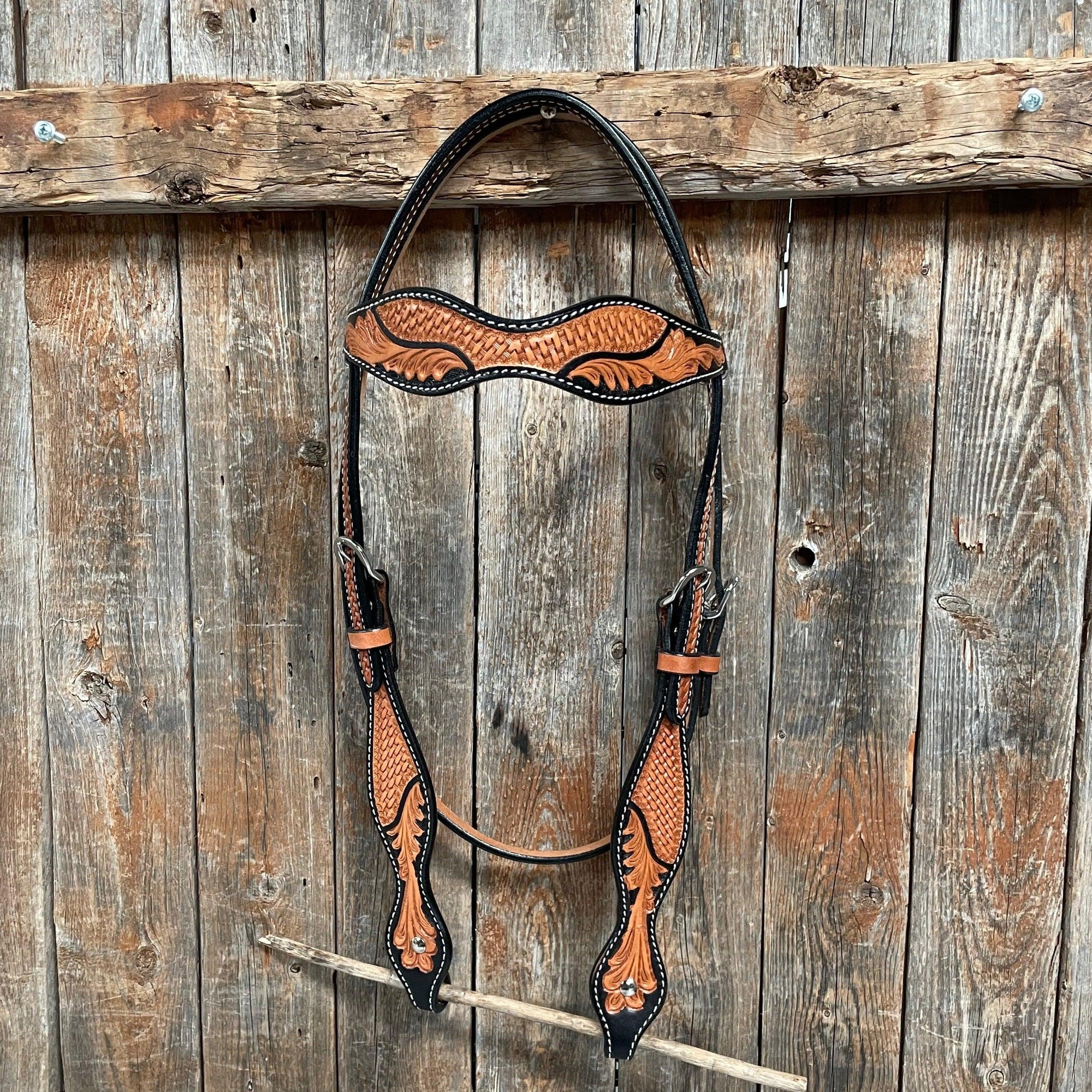 Basketweave - Leaf Scalloped Two Tone Browband Headstall/Bridle 