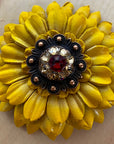 Yellow Daisy Leather Flowers - 1" Crystal Conchos - Options