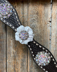 Dark Oil Buckstitch White Floral One Ear & Breastcollar Tack Set 