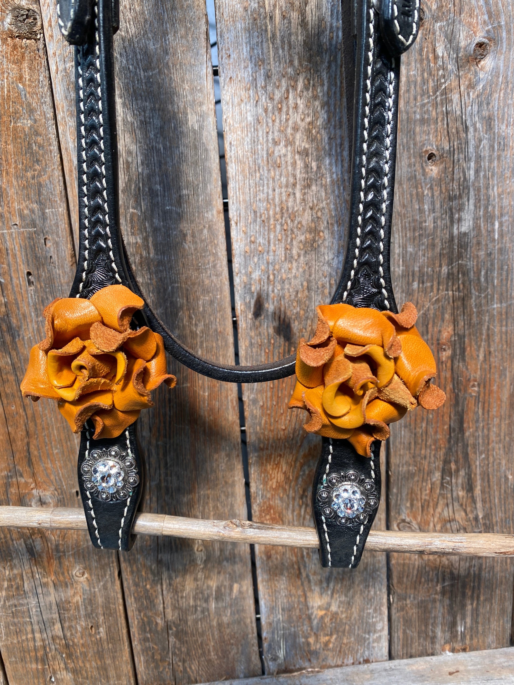 Black Basketweave Yellow and Clear Browband / One Ear Tack Set 