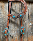 Medium Basketweave Turquoise One Ear & Breastcollar Tack Set 