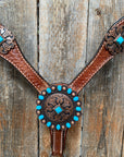 Medium Basketweave Turquoise One Ear & Breastcollar Tack Set 