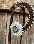 Light Oil Whipstitch White Daisy One Ear/ Breastcollar Tack Set 