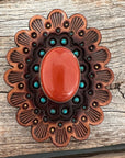 Leather Rosette Medium Oil Edges with Rust Cabochon Western Concho R107CABRU