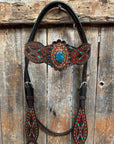 Dark Oil Hand Painted Blue Rosettes Browband/ Breastcollar Tack Set 