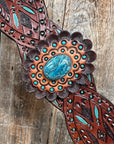 Dark Oil Hand Painted Blue Rosettes Browband/ Breastcollar Tack Set 