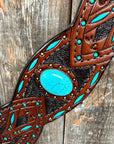 Dark Oil Hand Painted Turquoise Browband/ Breastcollar Tack Set 