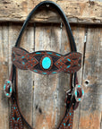 Dark Oil Hand Painted Turquoise Browband/ Breastcollar Tack Set 