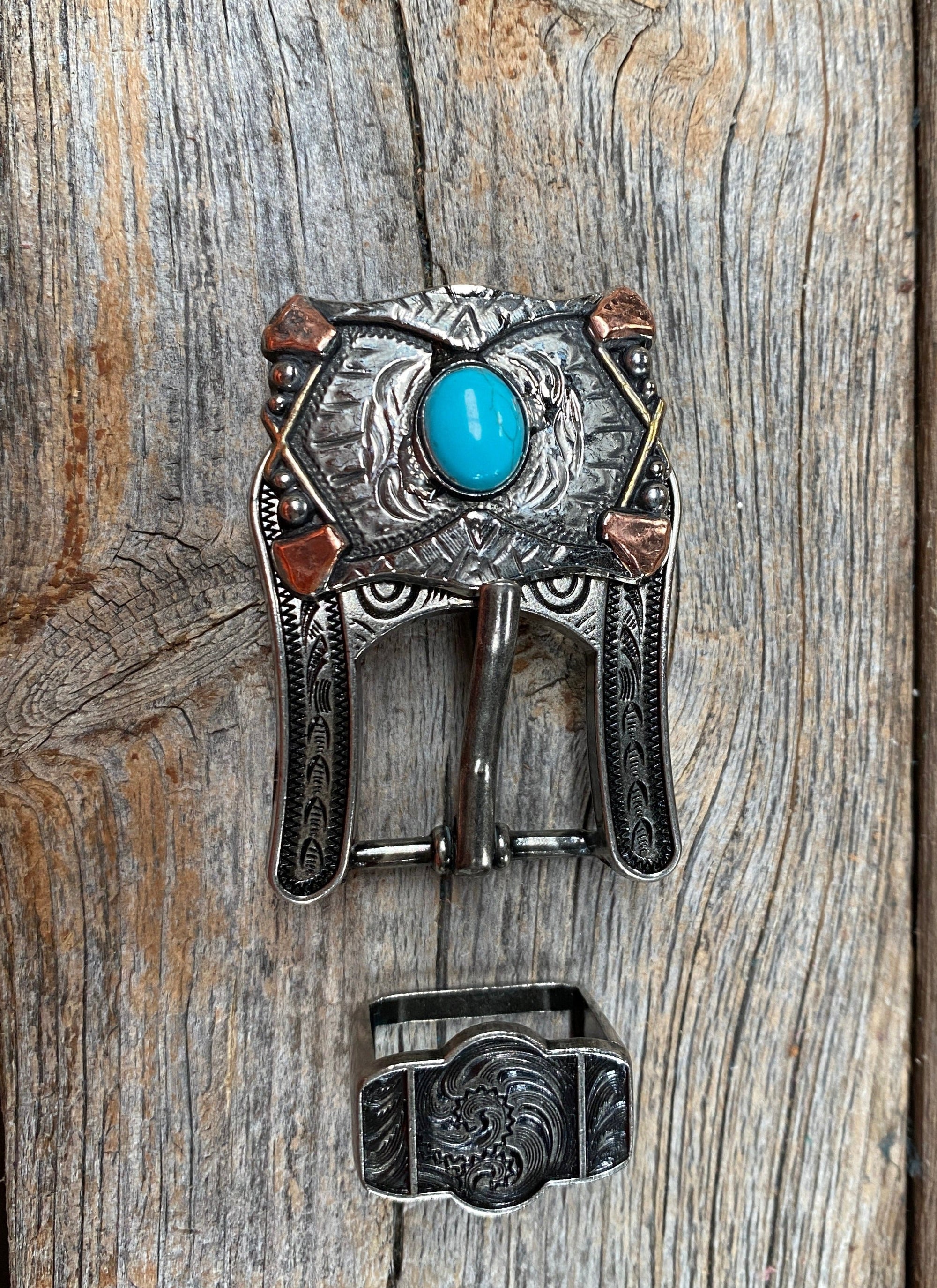 Antique Silver &amp; Copper Turquoise Concho Buckle Adapter W115ASBA