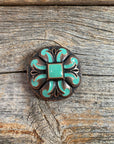 Copper Turquoise Fleur De Lis Concho 1.25” W120L