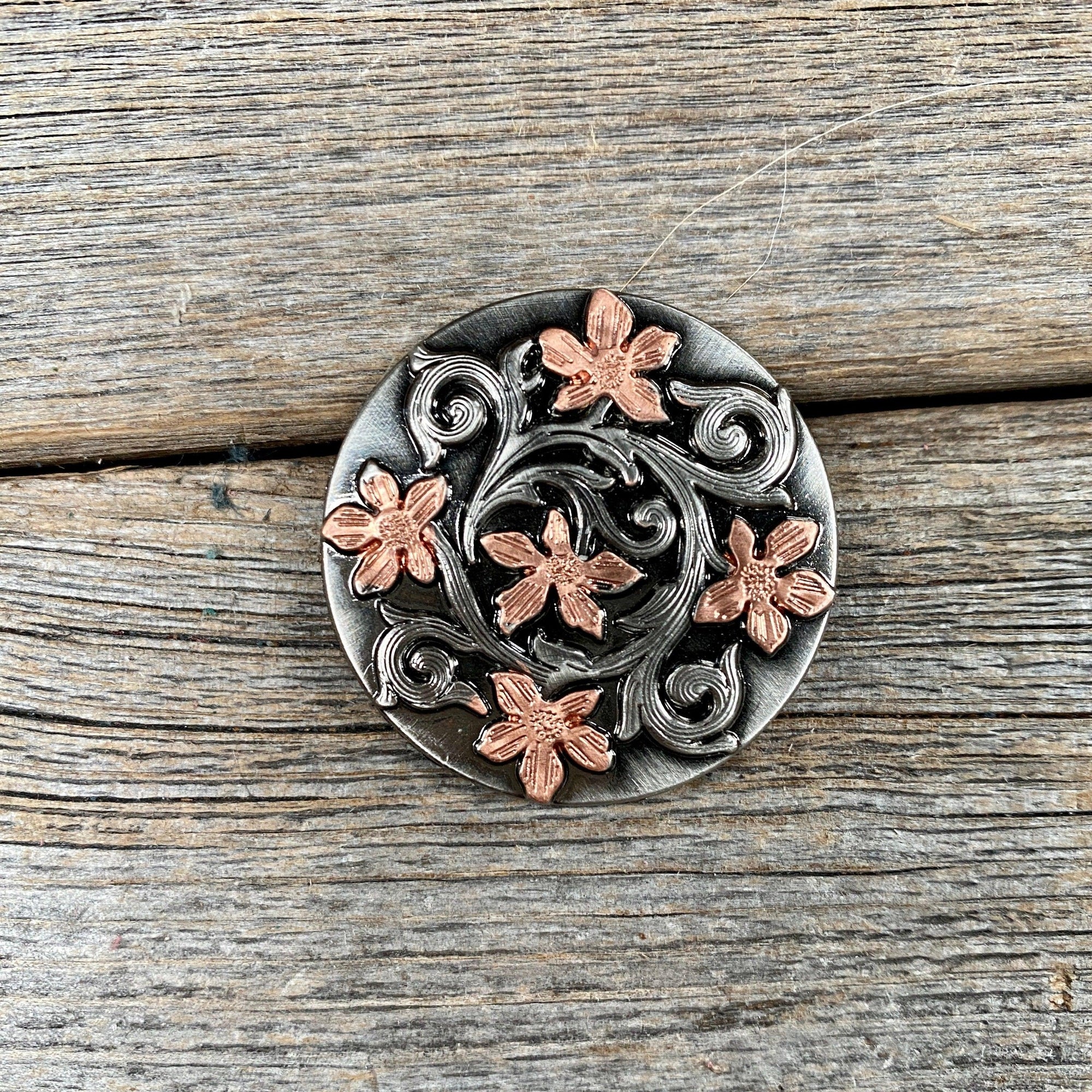 Silver - Copper Floral 1" Concho W200S