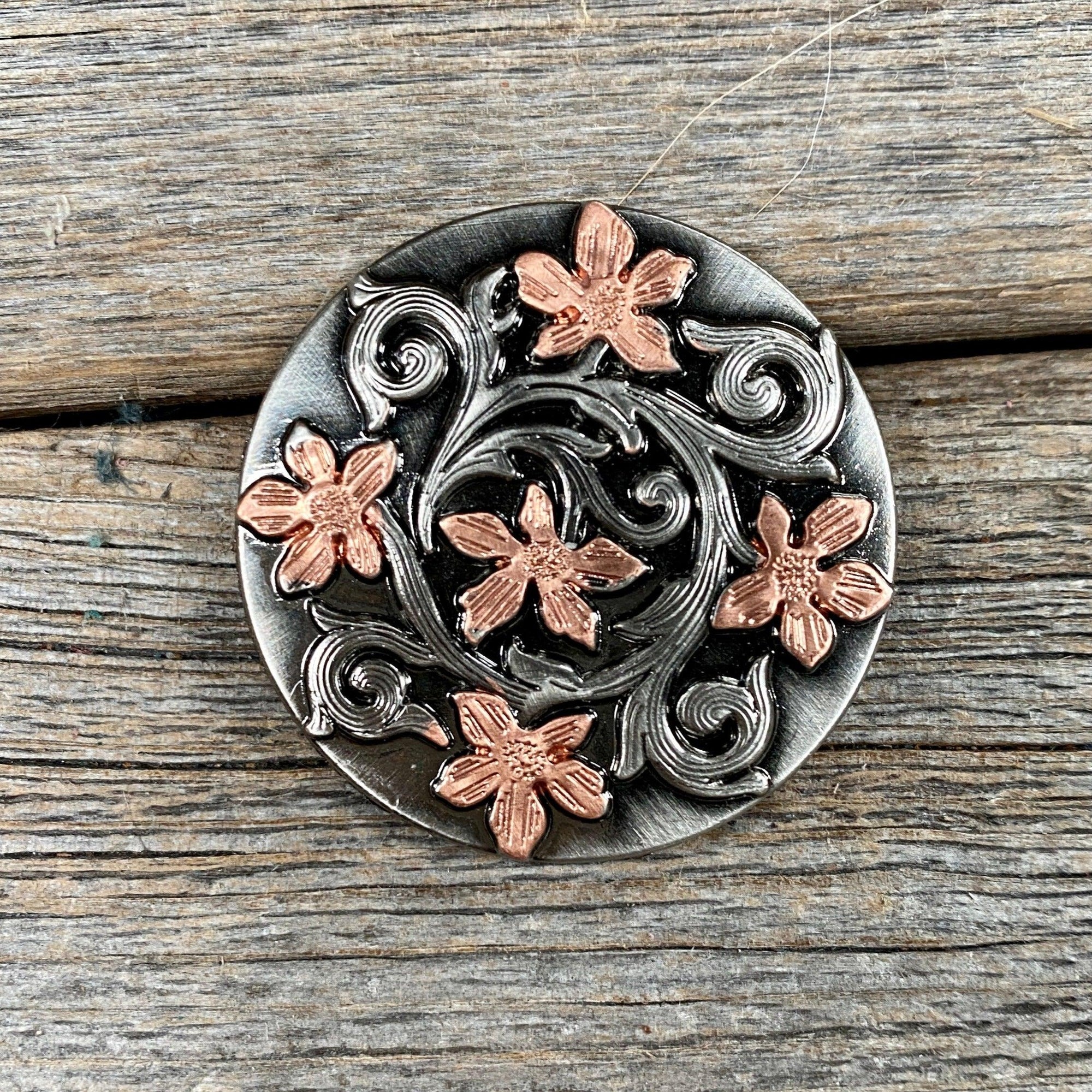 Silver - Copper Floral 1.5"Concho W200L