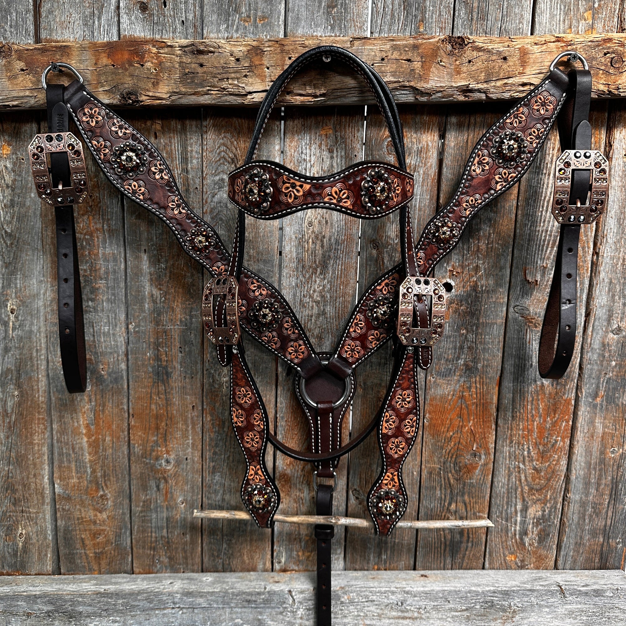 Flower Power and Chocolate Browband/One Ear Headstall &amp; Breastcollar Tack Set 