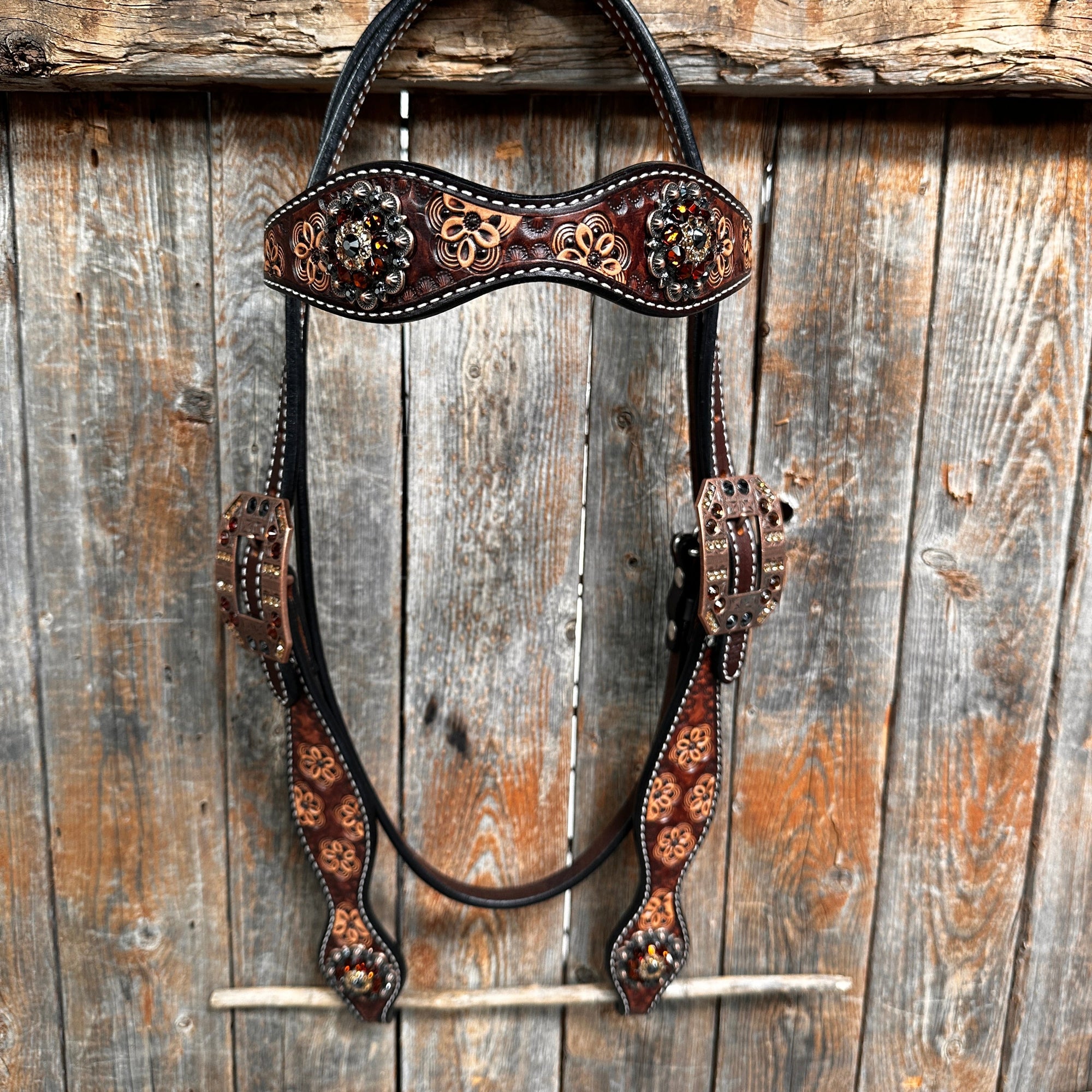 Flower Power and Chocolate Browband/One Ear Headstall &amp; Breastcollar Tack Set 
