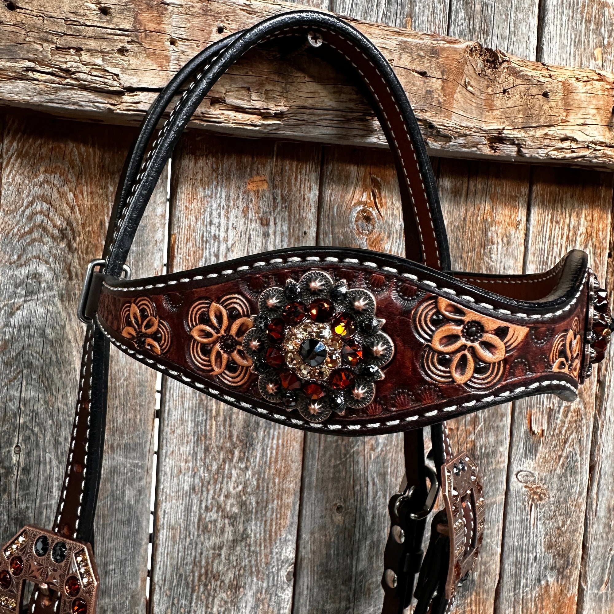 Flower Power and Chocolate Browband/One Ear Headstall &amp; Breastcollar Tack Set 