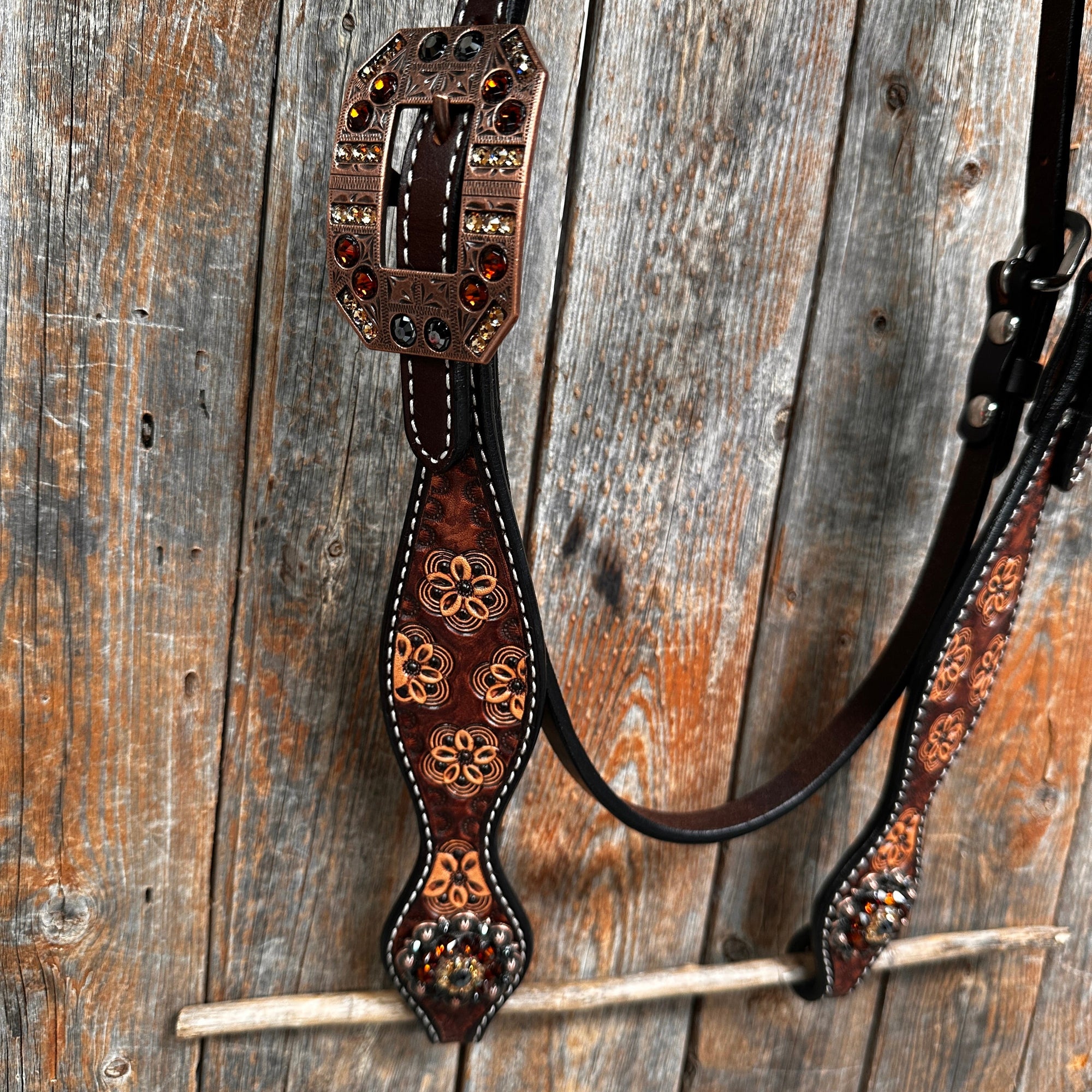 Flower Power and Chocolate Browband/One Ear Headstall &amp; Breastcollar Tack Set 