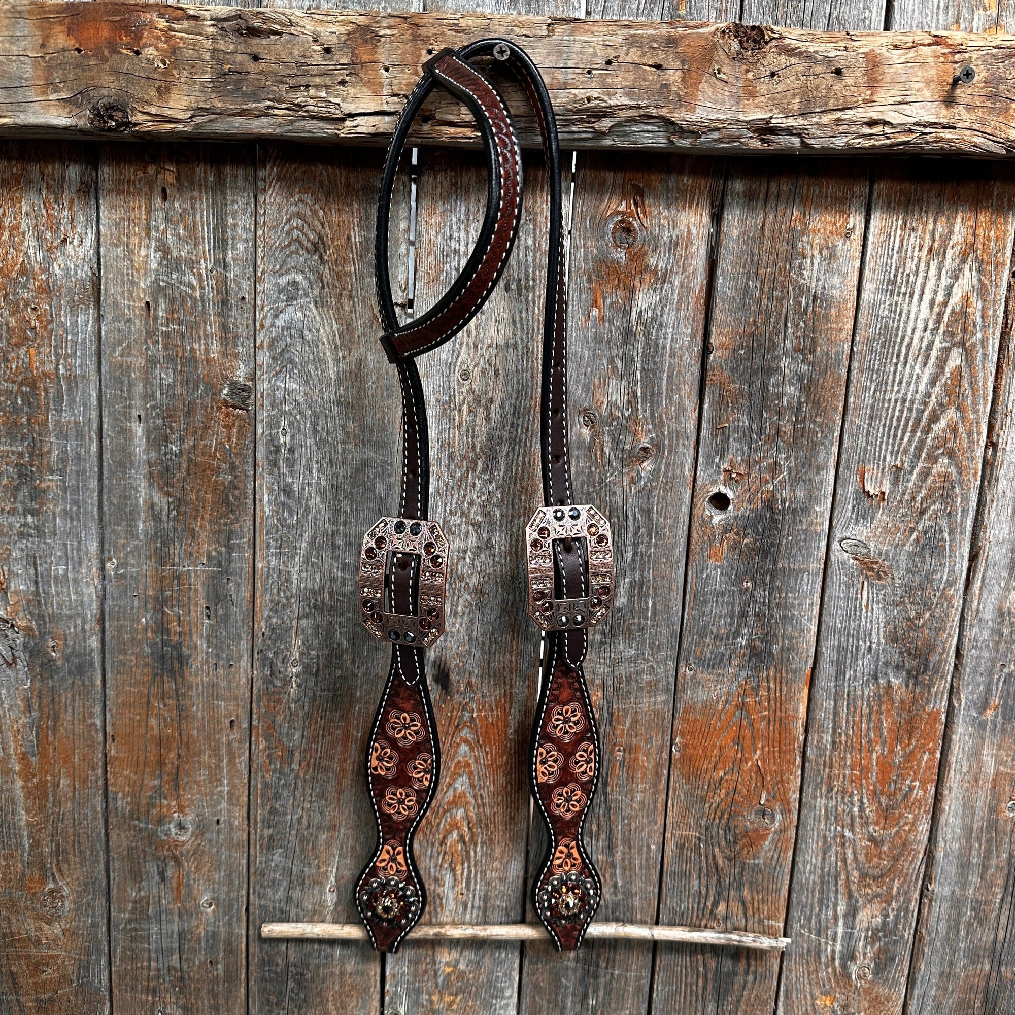 Flower Power and Chocolate Browband/One Ear Headstall &amp; Breastcollar Tack Set 