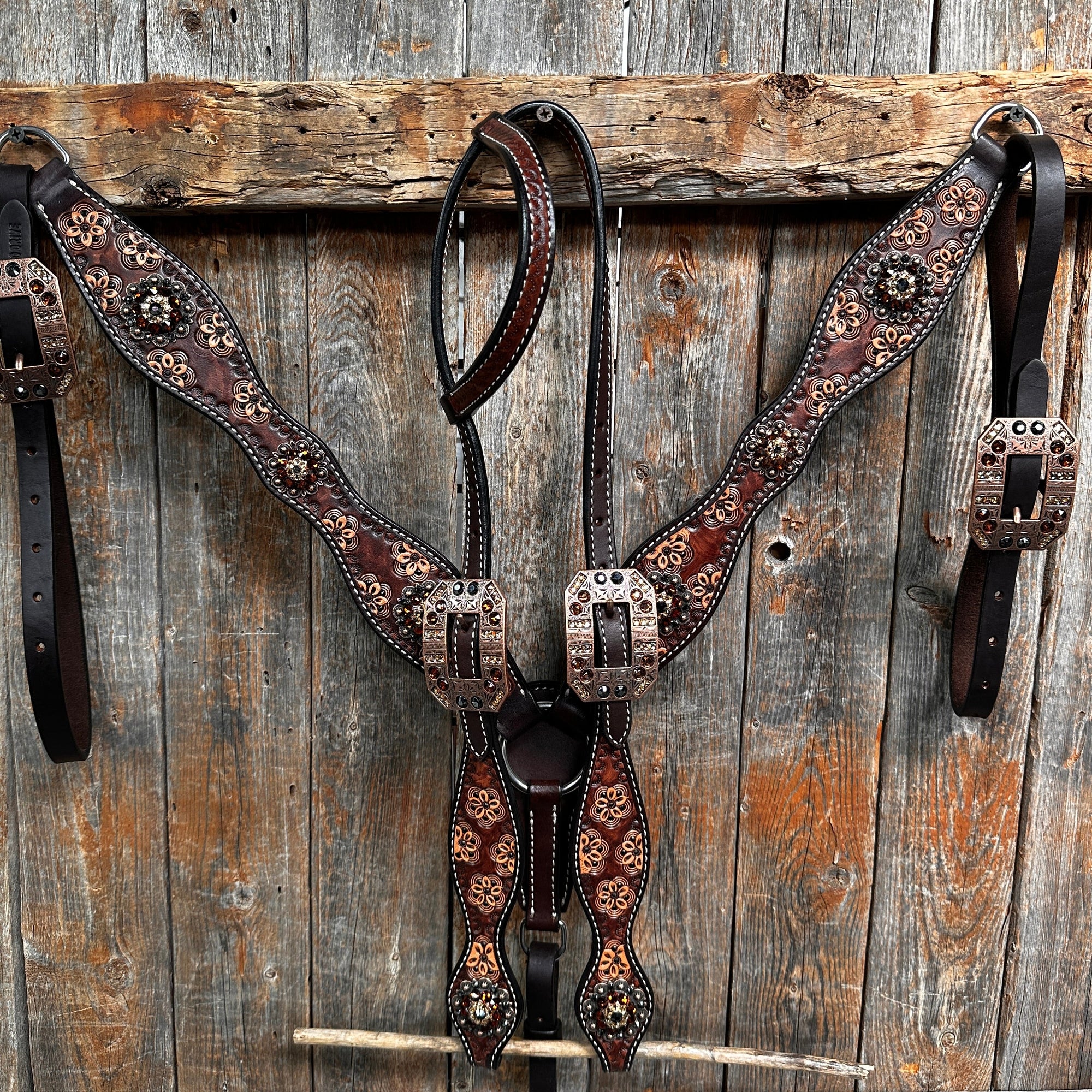 Flower Power and Chocolate Browband/One Ear Headstall &amp; Breastcollar Tack Set 