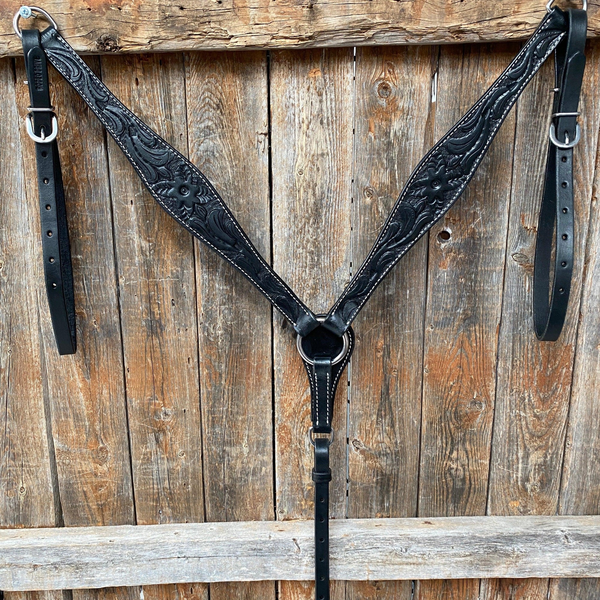 Floral Tooled Black Breastcollar 