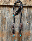 Dark Oil Copper Dot Turquoise Browband/One Ear Tack Set  