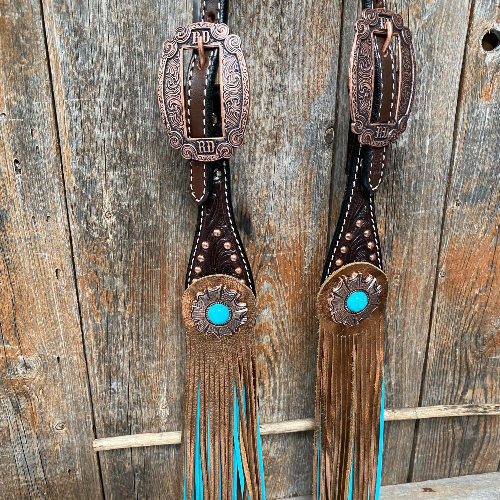 Dark Oil Copper Dot Turquoise Browband/One Ear Tack Set  