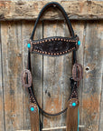 Dark Oil Copper Dot Turquoise Browband/One Ear Tack Set  