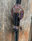 Black Basketweave Pink and Purple Browband/One Ear Tack Set  